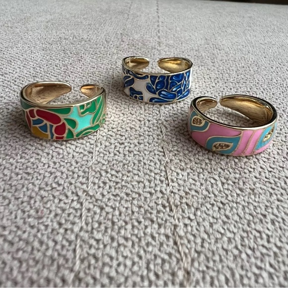 Anthro Gold Silver Enamel Boho Ornament Wide Earri - Picture 5 of 14